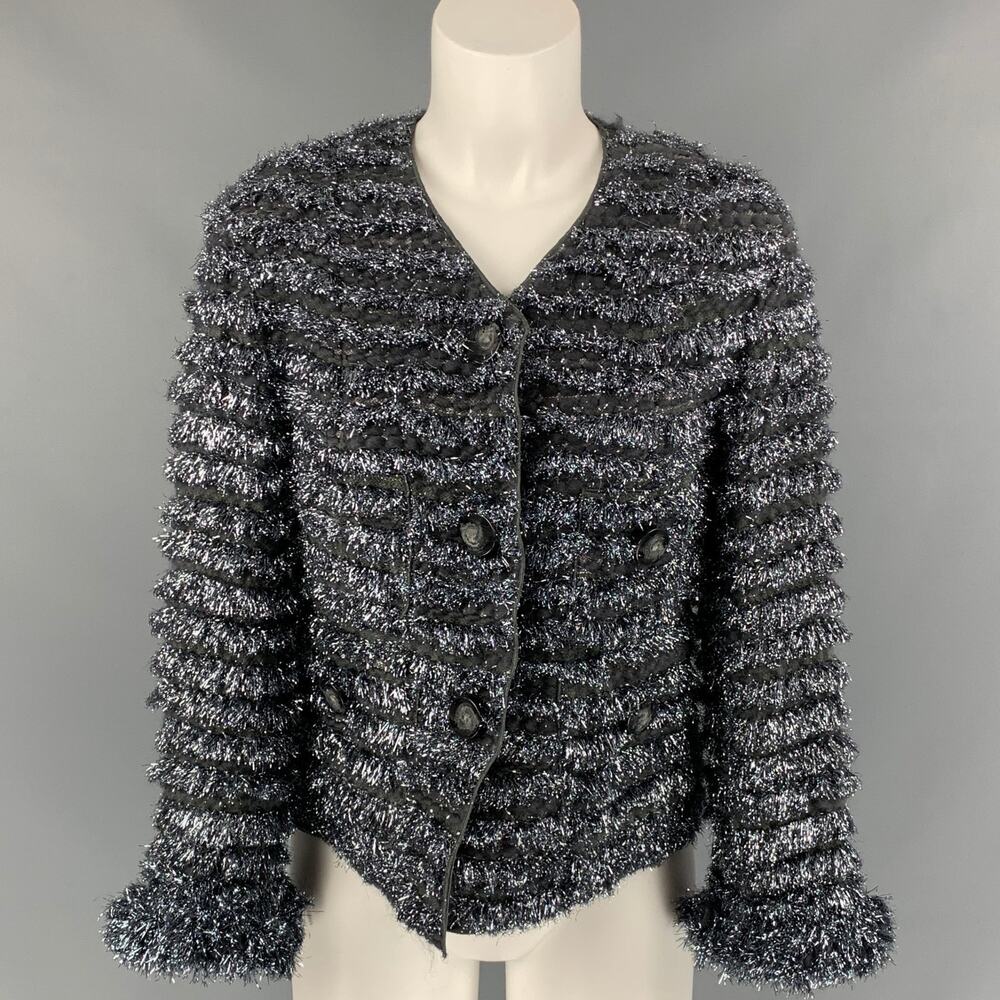 MARC JACOBS Size 0 Silver & Grey Metallic Wool Blend Cropped Jacket